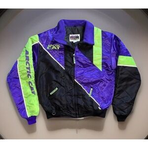 Arctic Cat Snowmobile Jacket Mens M Black Purple Neon Green Lined ARCTICWEAR USA